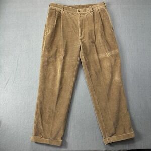 Vintage Jos A Bank 36 X 30 Brown Wide Wale Corduroy Pleated Cuffed Mens Pants